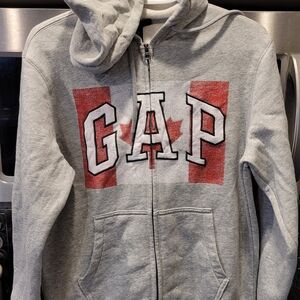 GAP Heather Gray and Red Zip-Up Hoodie